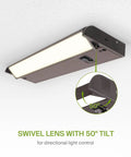Swivel LED Under Cabinet Lights 12 Inch 5W Kit Dimmable And Linkable Plug In Or Hardwired with 50° rotatable lens in use