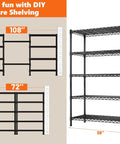 72 Inch Beefy Heavy Duty Metal Shelving Unit With 5 Tier Storage For Kitchen Pantry And Garage Maximum 1100 Lb Capacity Total 220 Lb Per Shelf Space Saving Wire Shelves Easy Assembly Durable Design, 72 x 36 x 14 inches