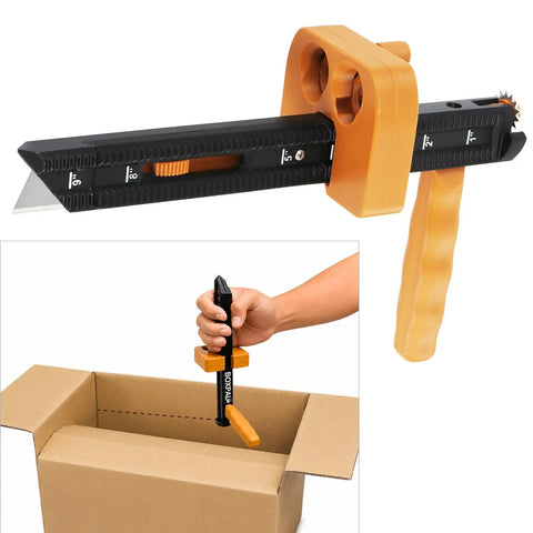 Pro All In One Box Resizer Tool With Adjustable Depth Guide Cardboard Cutter And Scoring Wheel For Quick Ship Ready Box Prep Packaging And Online Seller Needs, black and orange
