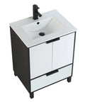 Heavy Duty 24 Inch Bathroom Vanity With Sink, Matte White Modern Cabinet Packing Soft Close Doors Deep Drawer Storage Scratch Resistant Ceramic Basin top view with faucet.