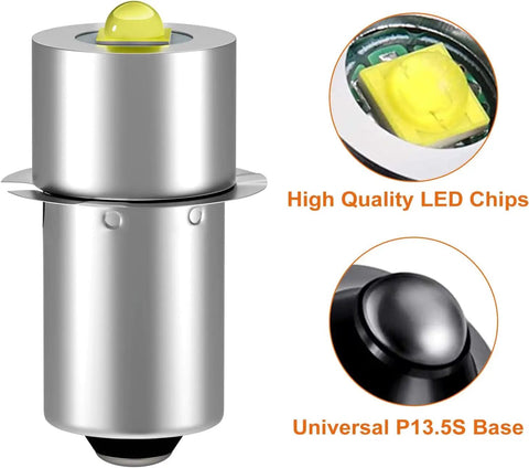 LED Flashlight Bulb Conversion Kit 12V 24V DC 3W P135S Base with high quality LED chips and universal P13.5S base.