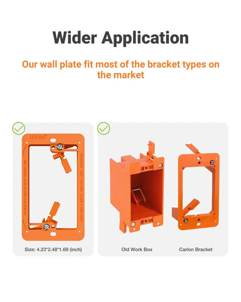 Straight Shooting Brush Cable Wall Plate With Sturdy Mounting Bracket To Neatly Tame Hdmi Coax Speaker Wire And Rj45 Ethernet For A Clean Cut Wall Finish, showing orange wall plate and brackets.