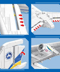 Close-up of Massive An-225 Large Transport Aircraft Building Blocks Set with detailed wing and tail features, 1:84 scale model.