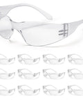 12 Pairs Safety Glasses With Scratch Resistant Polycarbonate Lenses ANSI Z87.1 Impact Rated Anti Fog Coating Molded Nose Bridge Clear Frame