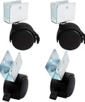 Heavy Duty 1.5 Inch Swivel Caster Wheels With Locking Brake For Furniture, U shape brackets with black nylon wheels.
