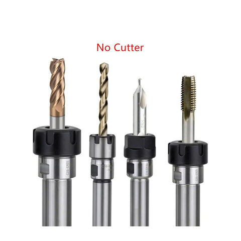 Tough As Nails Collet Straight Shank Milling Extension Rod for CNC lathes, showing multiple adapters without cutters.
