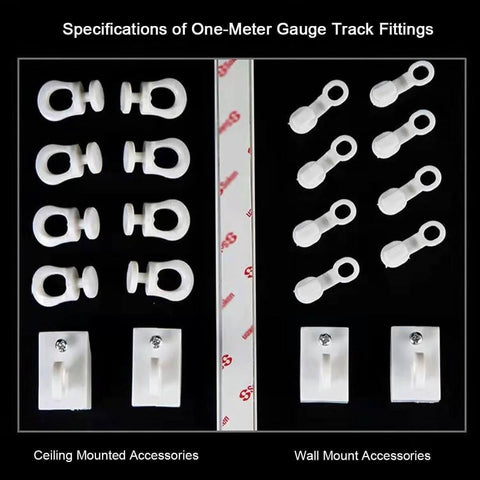 Accessories for Self Adhesive Curtain Track System No Drill Damage Free Hanger Ceiling Or Wall Mount included in image.