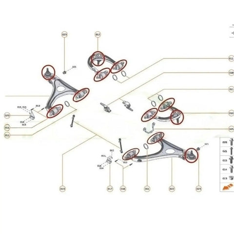 Replacement Control Bushing Kit For 720S GT Front Upper And Lower Arm Bushings Plus Ball Joint 22BA133GP illustrated schematic diagram
