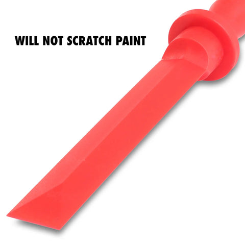 Red non-marring pry bar from 4 Piece Plastic Scraper Set For Trim Gaskets And Wheel Weight Removal Non Marring Pry Bars With Chisel Like Edges
