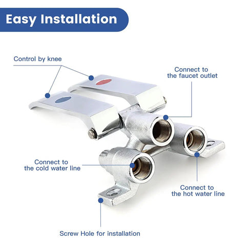 Dual Pedal Knee Valve For Hands Free Faucet No Touch Water Control For Hot Cold Warm Water knee valves with labeled parts