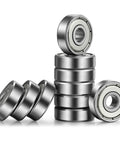 Stack and row of 608ZZ C3 High Speed Sealed Ball Bearing 8x22x7mm (8mm x 22mm x 7mm) 10-Pack for skateboards and electric motors