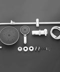 Exposed Shower System with Waterfall Tub Spout Rainfall Shower Set Black components including showerhead, handheld sprayer, and hose.