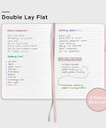 Ten Pack A5 Lined Notebooks With Durable Hardcover, 160 Pages Each, open notebook showing lists, pastel color, lay flat design
