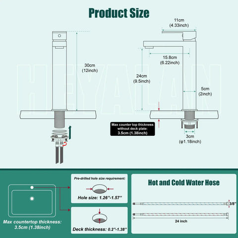 Diagram showing dimensions and specs for Dope Matte Black Vessel Sink Faucet With Tall Body, Single Hole Deck Mount