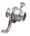 DERNORD sanitary check valve, 1.5in tri-clamp, stainless steel 304 with FKM gasket, side view