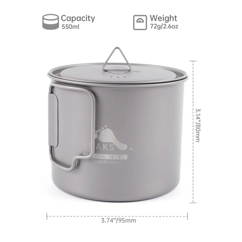 Ultralight Titanium 550ml Pot With Lid For Backpacking And Camping Lightweight Cookware With Mil And Oz Markings 19.4oz Capacity
