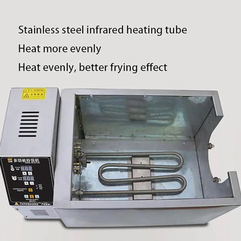 Badass Stainless Electric Nut Roaster With Smart Thermostat Controls showcasing stainless steel heating tube for even roasting.