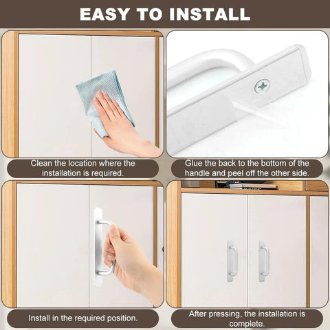 Step-by-step installation of Adhesive Cabinet Handles 5.83 Inch 2 Pack No Drill Installation For Kitchen Cabinets Bathroom Vanities Sliding Doors.