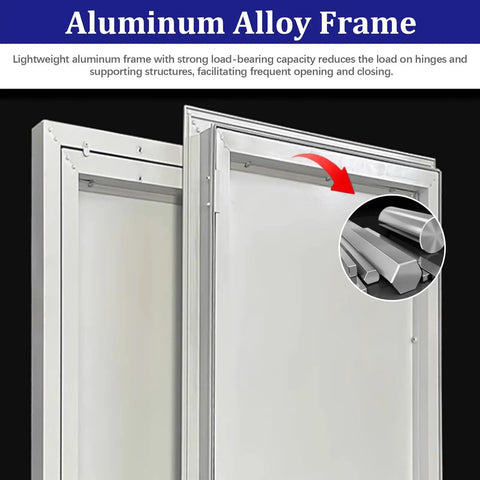 Rock Solid Aluminum Attic Access Door With Key Lock Smooth Ceiling Panel For Drywall Homes Tough As Nails aluminum alloy frame detail.