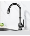 GAZOGJ Black Kitchen Faucet Pull Down Sink Mixer Tap 360°Rotation Single Lever Water Crane Durable Chrome Finish Stylish Modern Design for Kitchen Upgrade,Type A-Matte Black displayed on a kitchen counter.