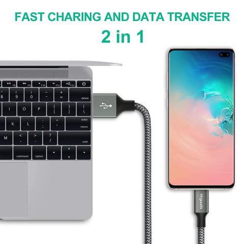etguuds USB-A to USB-C braided charging cable, 3 ft, gray, 2-pack