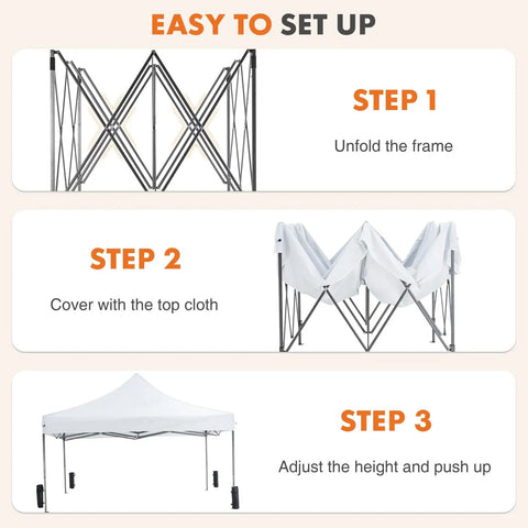 Step-by-step setup of 10x10 Ft Pop Up Canopy Tent For Camping Parties And Outdoor Events Easy Up Instant Shelter