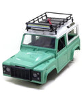 Premium 1/12 Scale Metal Luggage Carrier Roof Rack With Bright Light Compatible With Mankai D90 D91 D96 Mn98 Mn99s Rc Crawlers mounted on a green model truck.