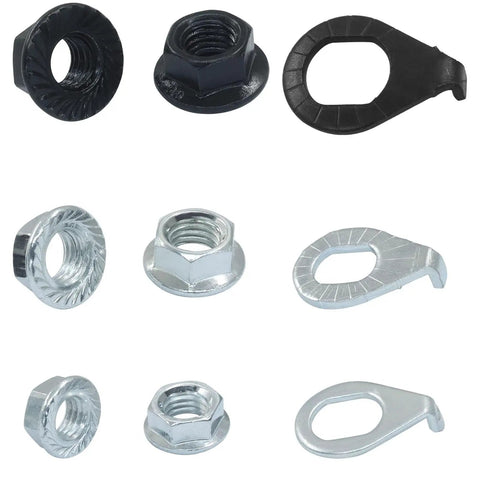 Timeproof 12 Piece Bicycle Hub Axle Nut Kit With Safety Washers Includes White M8x2 White M10x2 Black M10x2 Nuts And 6 Safety Washers