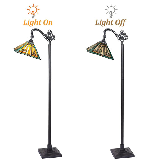 Tiffany Style Reading Floor Lamp With Stained Glass Shade Gooseneck Tall Standing Lamp For Living Room Bedroom And Home Office Lighting.