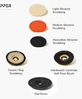 Heavy Duty 17 Inch Floor Buffer Polisher Machine Multi Functional Carpet Scrubber pad options including light, medium, and heavy duty scrubbing pads.