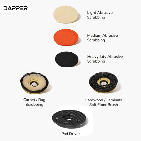 Heavy Duty 17 Inch Floor Buffer Polisher Machine Multi Functional Carpet Scrubber pad options including light, medium, and heavy duty scrubbing pads.