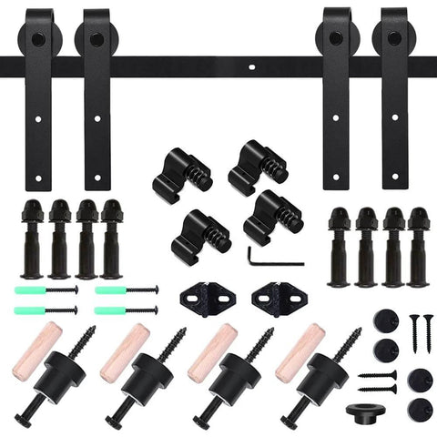 5.5 Foot Sliding Barn Door Hardware Kit Heavy Duty Track For Double Wood Doors Smooth Quiet Operation Easy To Install