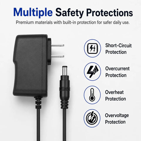 9V 1A DC Power Adapter For Digital Piano Keyboard Series With Six Point Six Foot Cord Replacement Charger safety features