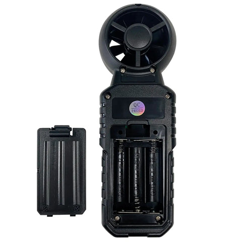 Three In One Handheld Anemometer Wind Speed Meter With Temperature Gauge For Outdoor Adventures Like Sailing Surfing Flying And Shooting Go To Wind Level And Air Flow Tester For Pro Grade Readouts. black handheld anemometer battery compartment