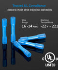 100 Pcs Heat Shrink Wire Connectors 16-14 AWG Tinned Copper Core Waterproof Crimp Butt Terminals UL Certified displayed on black surface