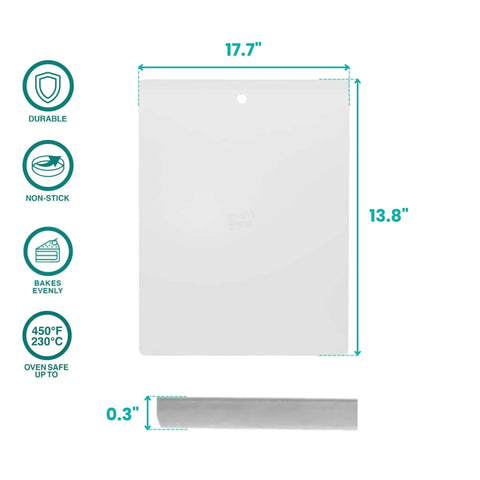 Extra Thick 18 By 14 Inch Aluminum Cookie Sheet With Hanging Hole Large Flat Baking Pan 2.7mm showing dimensions and thickness.