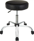Drafting Stool On Wheels With Adjustable Height, 360 Degree Swivel, Black Bonded Leather, Chrome Base, Heavy Duty Casters, 250 Pound Capacity