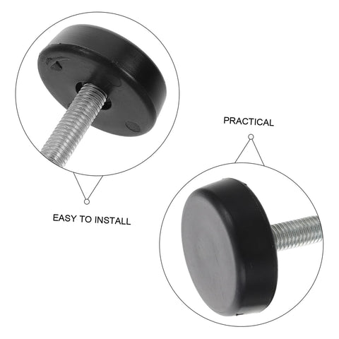 Four Piece Adjustable Treadmill Levelers With Non Slip Swivel Base and Universal Mounting Bolts close-up of rubber foot and bolt.