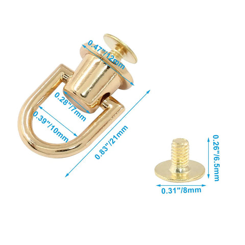 Gold D Ring Stud Screws Set Of 6 Ball Head Buttons For Leather Craft DIYers And Sewing Enthusiasts Everywhere Perfect For DIY Projects And Crafting Hardware, zinc alloy, 10mm