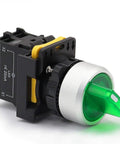 Green LED Indicator Rotary Switch 110V-220V 22mm IP65 Waterproof Latching, side view of industrial panel mount switch