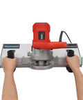 Heavy Duty 1200W Electric Tile Bevel Cutter With Integrated Spray System For Clean 43 Degree Chamfering On Ceramic Tile Built Tough For No Fuss Weekend Warrior Or Pro Cutting. User holds the tool.