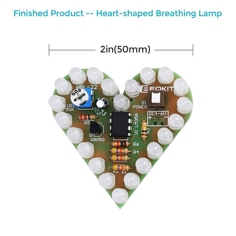 Totally Heart Shaped DIY LED Light Kit Set With Flashing LEDs Soldering Practice Project In Red Green White Three Color PCB Kit