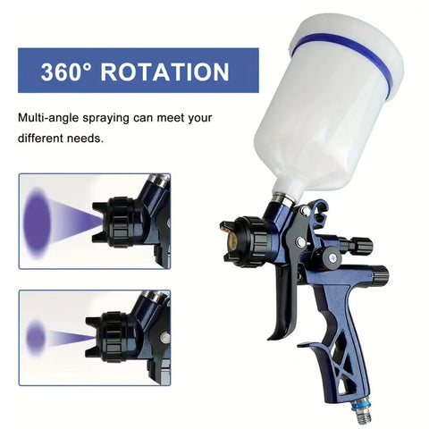 Slick Hvlp Air Spray Gun Kit With 1 7Mm Precision Nozzle And 600Ml Gravity Feed Cup showing 360° rotation feature for versatile applications.