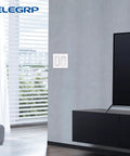 2-Gang Decorator Wall Plate Cover Glossy White, Standard Size 4.53x4.57 Inches, Installed with Modern TV Setup