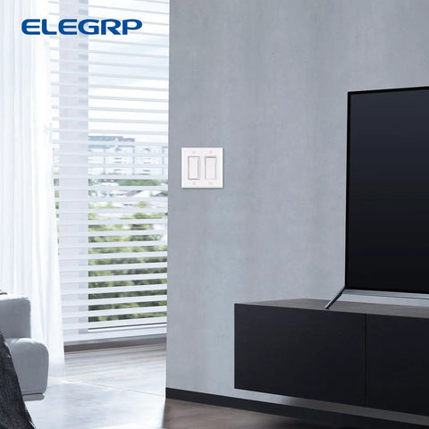 2-Gang Decorator Wall Plate Cover Glossy White, Standard Size 4.53x4.57 Inches, Installed with Modern TV Setup