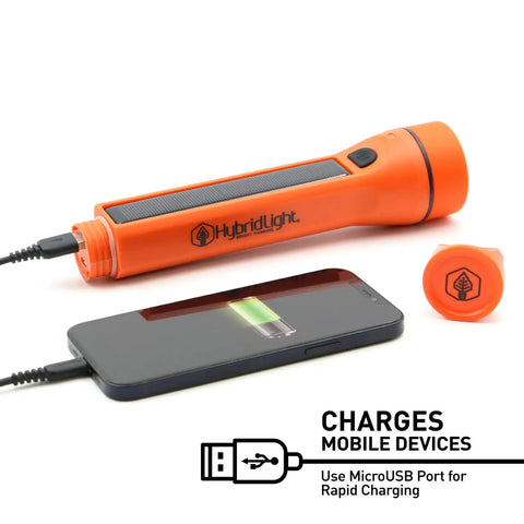 1000 Lumen Solar LED Flashlight With Micro USB Port Waterproof Orange Outdoor Utility Light Hybrid Solar Rechargeable Power Bank