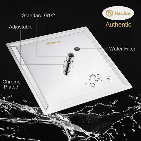 High Pressure Stainless Square Rain Shower Head With Arm Delivers Full Body Coverage, 12 Inch Chrome, water filter view