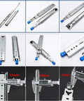 Beefy Drawer Slides 14 Inch Pair 350mm steel, 2mm thick, galvanized finish with blue seal coating, showing smooth glide mechanism