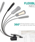 Amber Rechargeable Book Light With Blue Light Blocking For Night Reading Eye Safe 1600K shown with adjustable 360° gooseneck