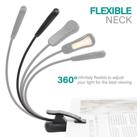Amber Rechargeable Book Light With Blue Light Blocking For Night Reading Eye Safe 1600K shown with adjustable 360° gooseneck